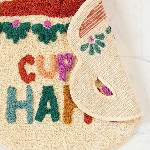 Natural Life Cotton Shaggy Bath Mat Cup of Happy Crean Multi Coffee Print OS NWT - Picture 3 of 10